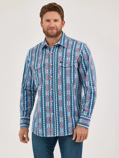 Wrangler Americana Blue Checotah Vintage-Inspired Western Snap Shirt