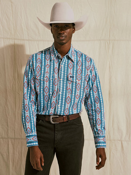 Wrangler Americana Blue Checotah Vintage-Inspired Western Snap Shirt