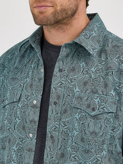Wrangler Retro Pine Paisley Premium Long Sleeve Western Snap Shirt
