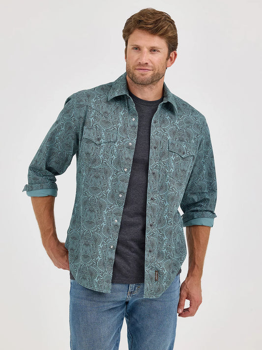 Wrangler Retro Pine Paisley Premium Long Sleeve Western Snap Shirt