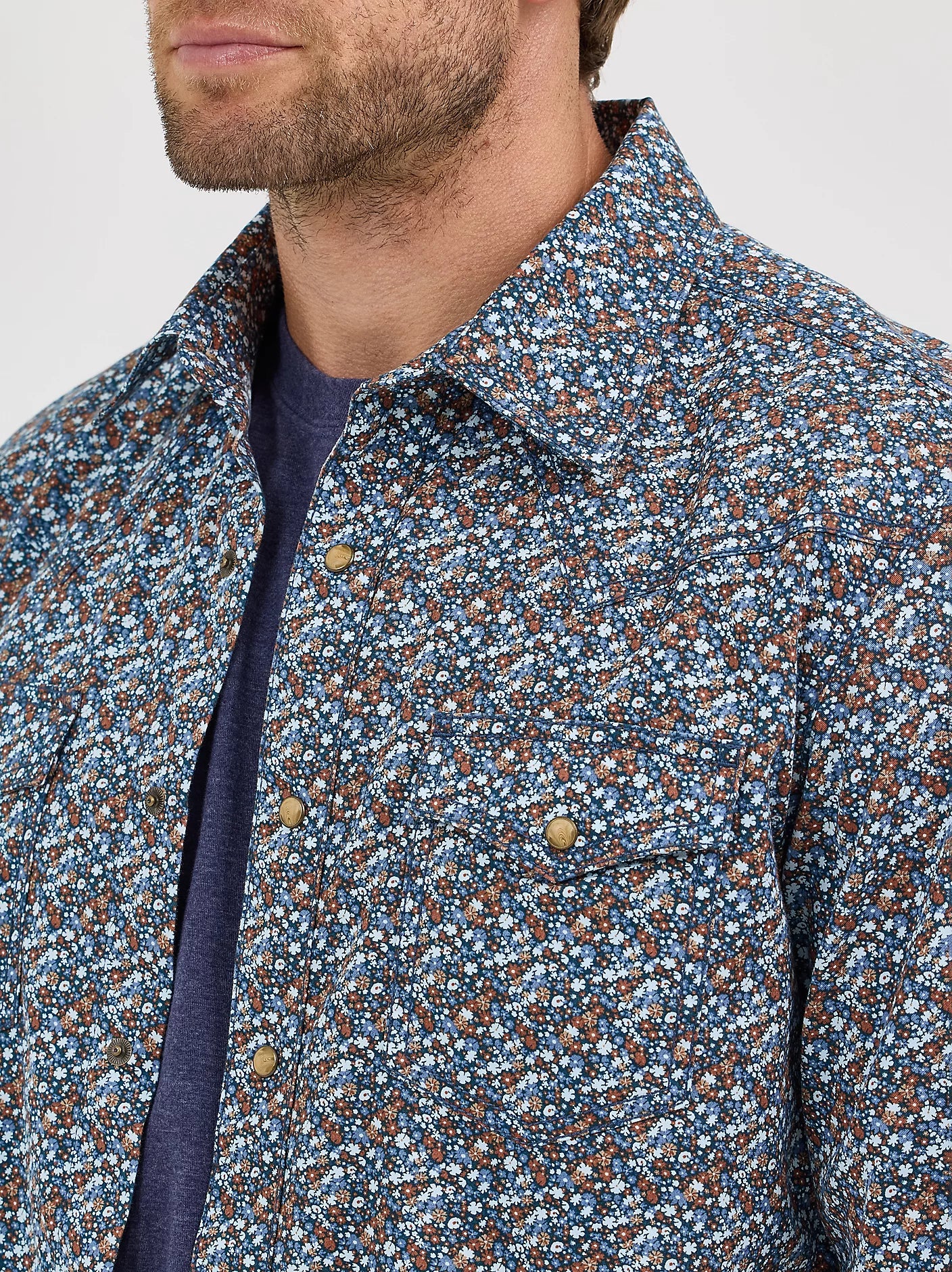 Men's Wrangler Retro Premium Speckly Blue Long Sleeve Shirt