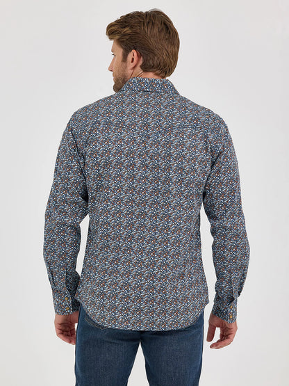 Men's Wrangler Retro Premium Speckly Blue Long Sleeve Shirt
