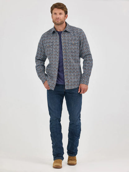 Men's Wrangler Retro Premium Speckly Blue Long Sleeve Shirt