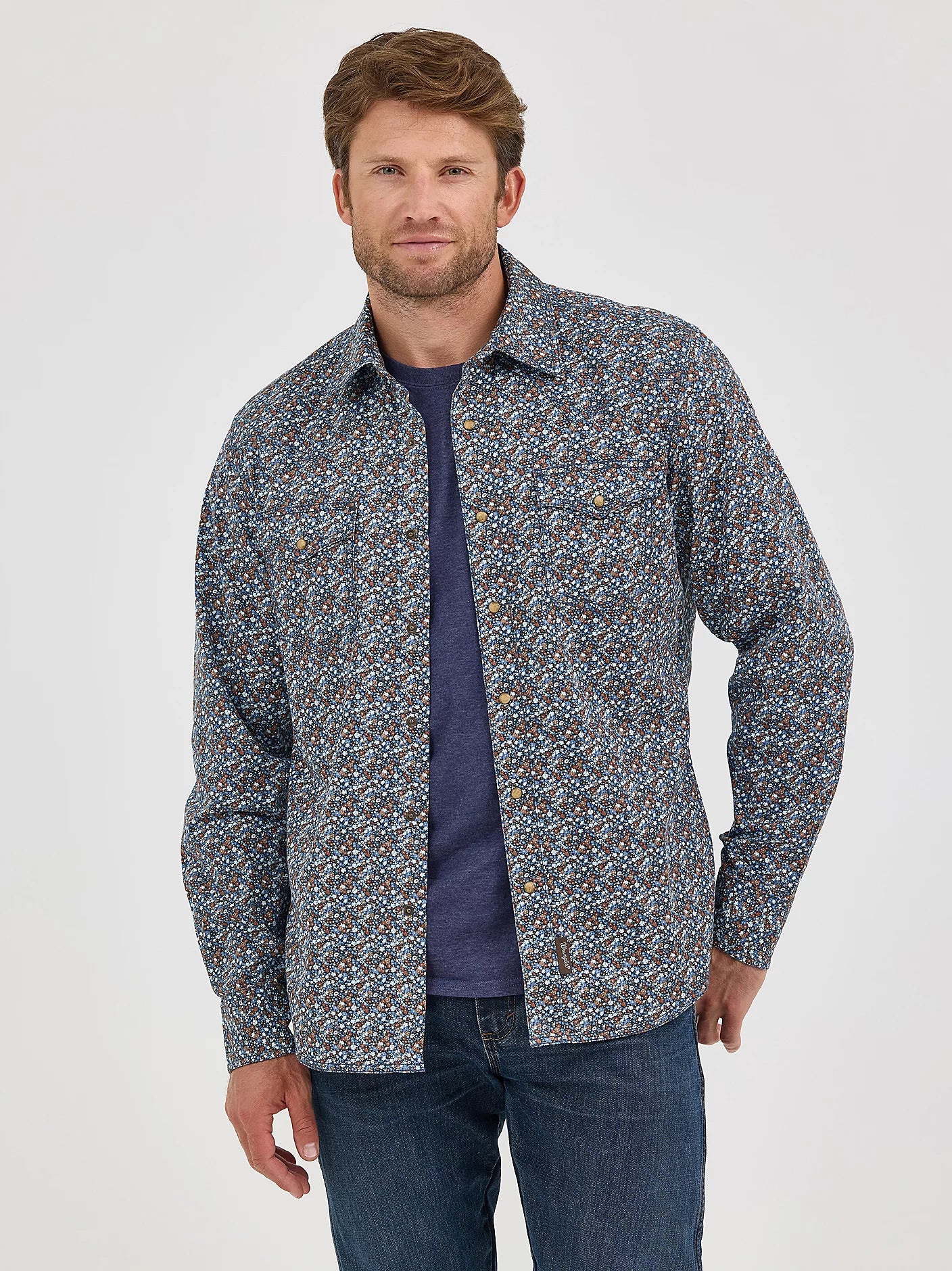 Men's Wrangler Retro Premium Speckly Blue Long Sleeve Shirt