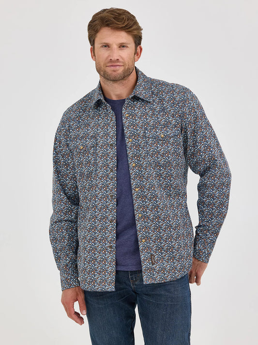 Men's Wrangler Retro Premium Speckly Blue Long Sleeve Shirt