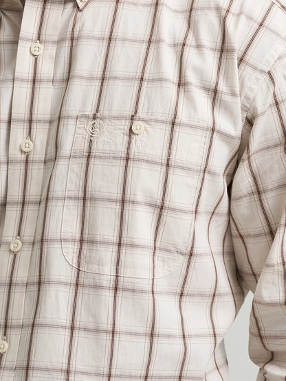 Wrangler George Strait Ecru Plaid Long Sleeve Button Down Shirt