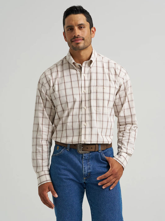 Wrangler George Strait Ecru Plaid Long Sleeve Button Down Shirt