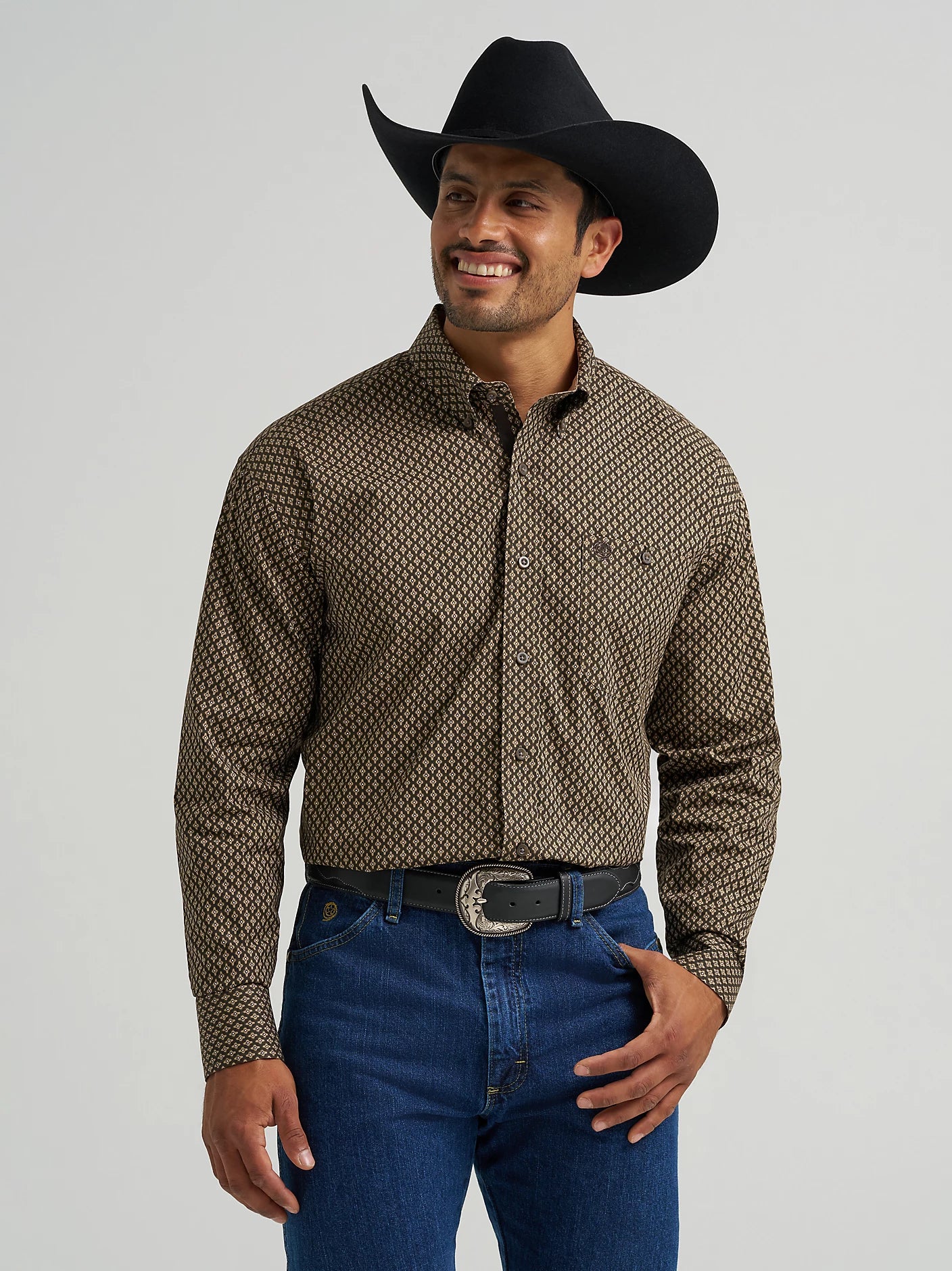Wrangler George Strait Coffee Rhombi Long Sleeve Shirt