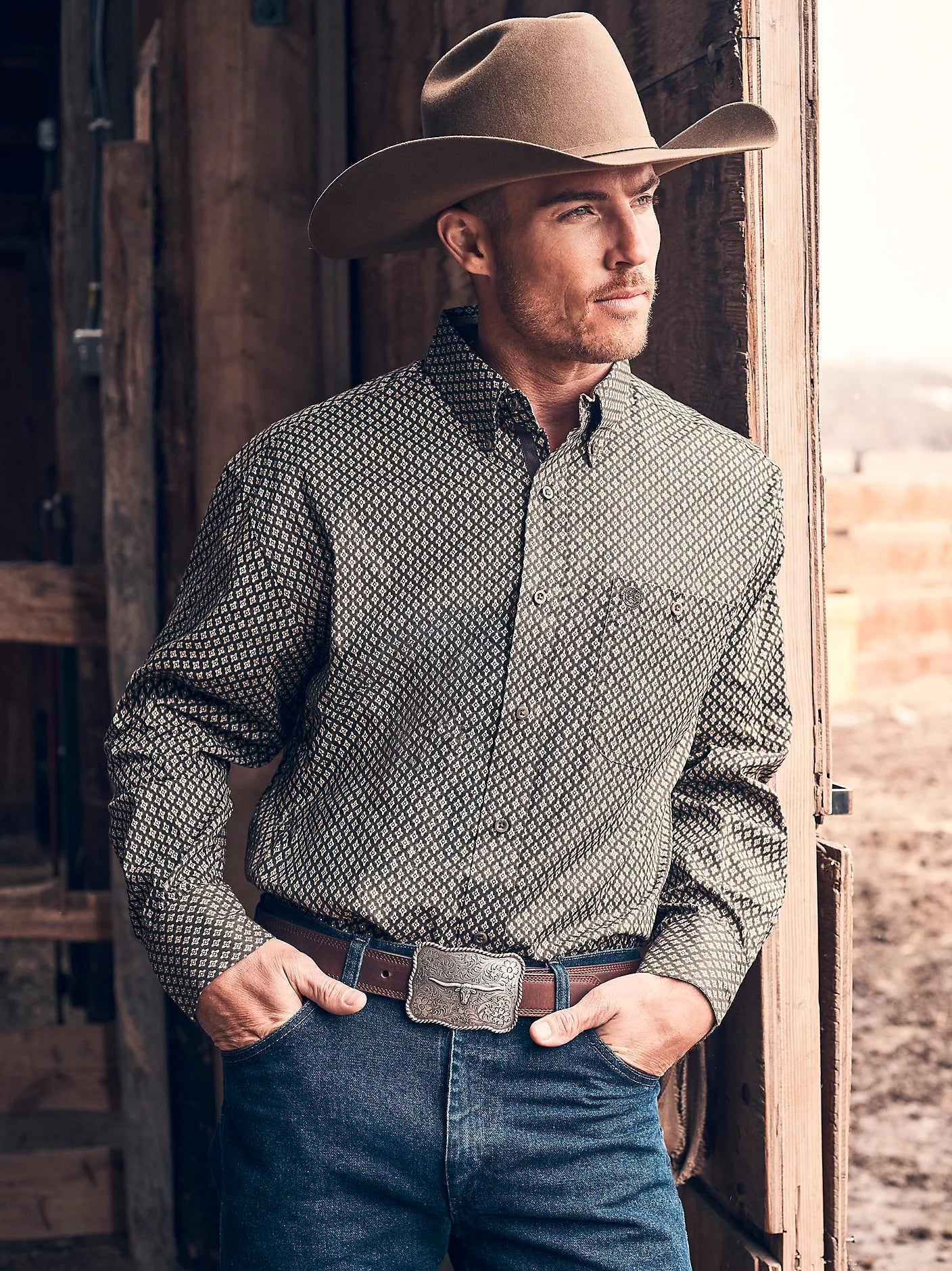 Wrangler George Strait Coffee Rhombi Long Sleeve Shirt