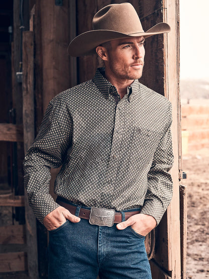 Wrangler George Strait Coffee Rhombi Long Sleeve Shirt