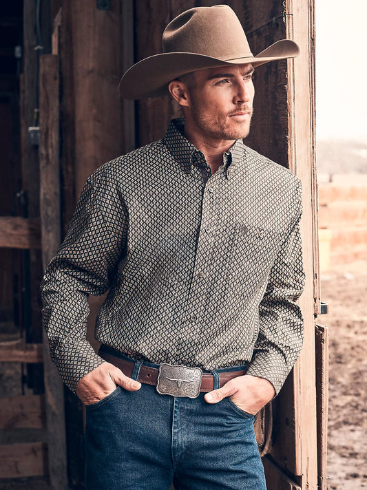 Wrangler George Strait Coffee Rhombi Long Sleeve Shirt