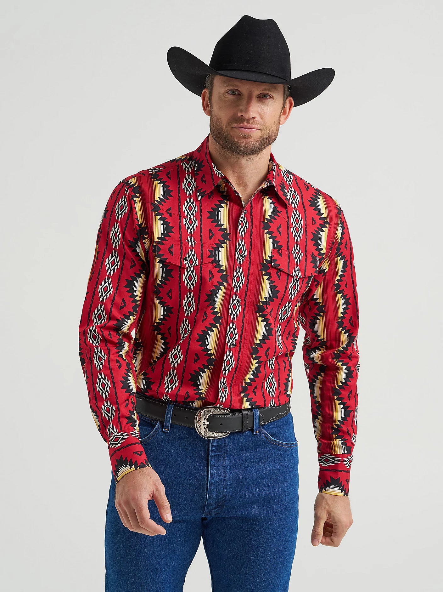 Wrangler Men's Checotah Fiery Red Long Sleeve Snap Shirt