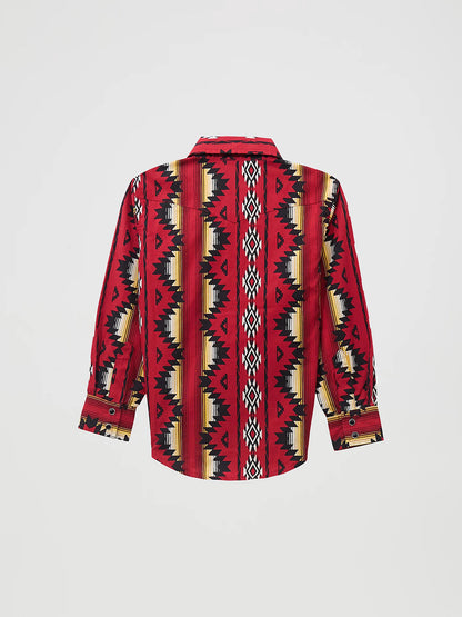 Wrangler Fiery Red Boy's Checotah Long Sleeve Snap Shirt