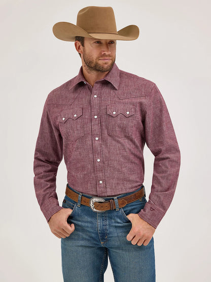Wrangler Men's Cody Johnson Burgundy Two Pocket Snap Shirt