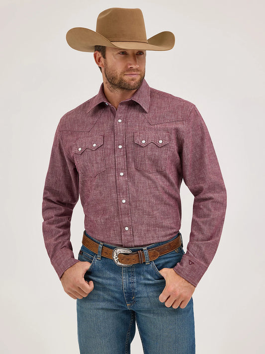 Wrangler Men's Cody Johnson Burgundy Two Pocket Snap Shirt