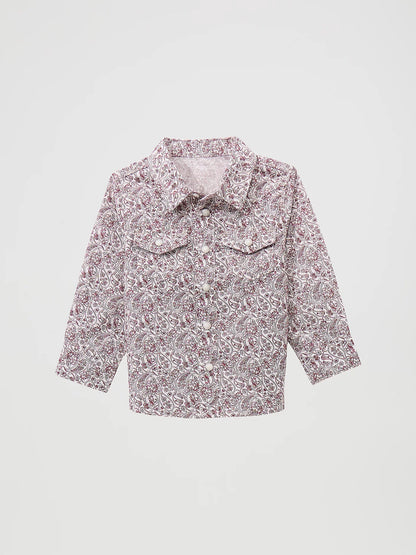 Wrangler Little Boy's Burgundy Paisley Long Sleeve Snap Shirt