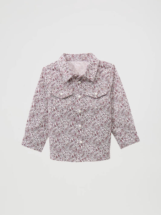 Wrangler Little Boy's Burgundy Paisley Long Sleeve Snap Shirt