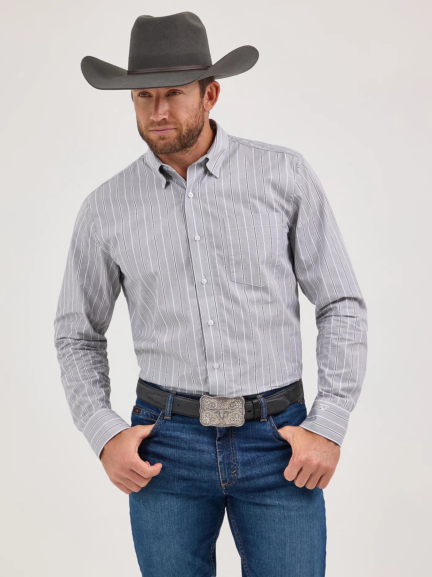Wrangler Men's Cody Johnson Charcoal Stripe Shirt