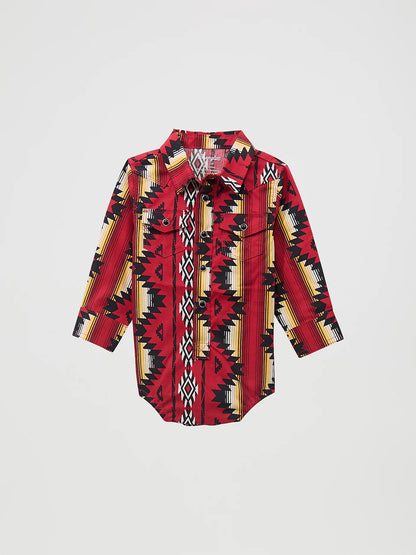 Wrangler Baby Boy's Fiery Red Long Sleeve Checotah Snap Bodysuit