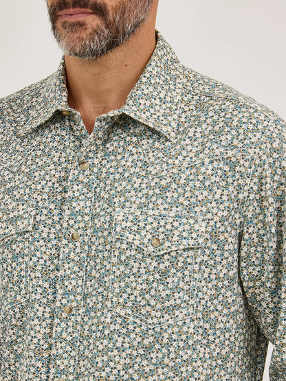 Wrangler Retro Floral Green Premium Long Sleeve Snap Shirt