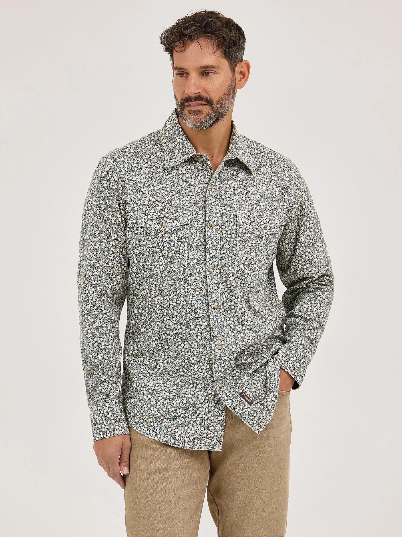 Wrangler Retro Floral Green Premium Long Sleeve Snap Shirt