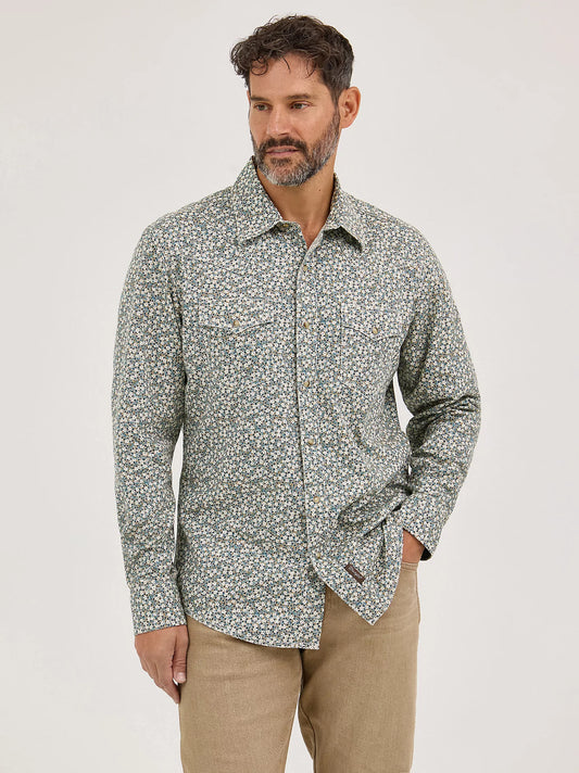 Wrangler Retro Floral Green Premium Long Sleeve Snap Shirt