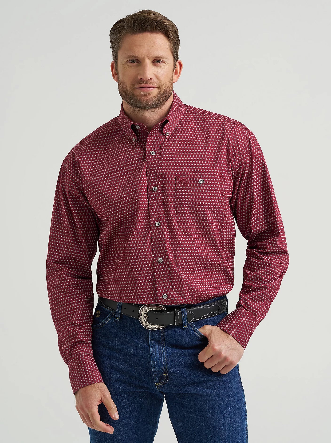 George Strait Burgundy Dot Long Sleeve Shirt