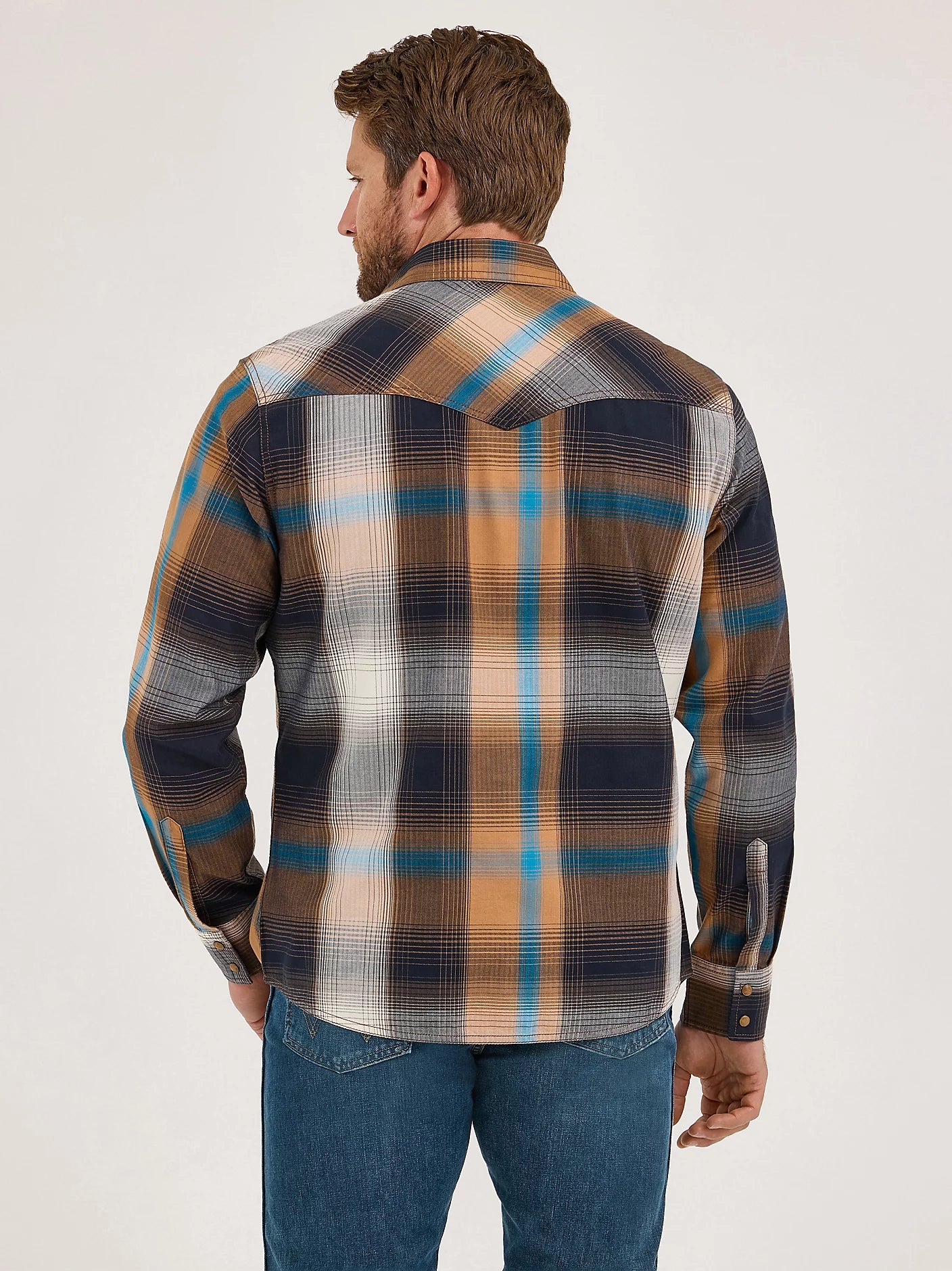 Wrangler Retro Bold Brown Premium Long Sleeve Western Snap Plaid Shirt