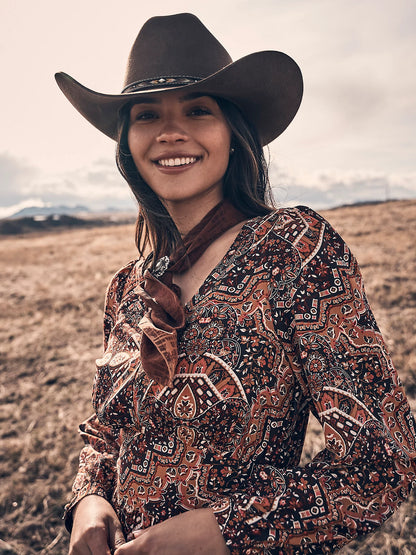 Wrangler Ruffle Brown Accent Maxi Dress