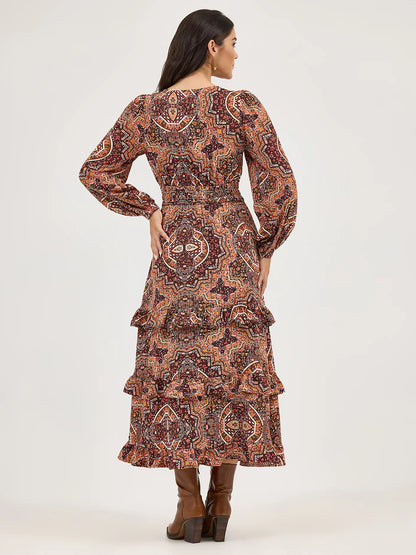 Wrangler Ruffle Brown Accent Maxi Dress