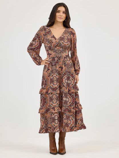 Wrangler Ruffle Brown Accent Maxi Dress