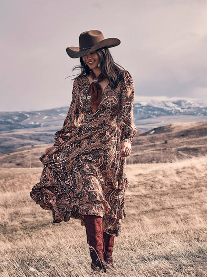 Wrangler Ruffle Brown Accent Maxi Dress