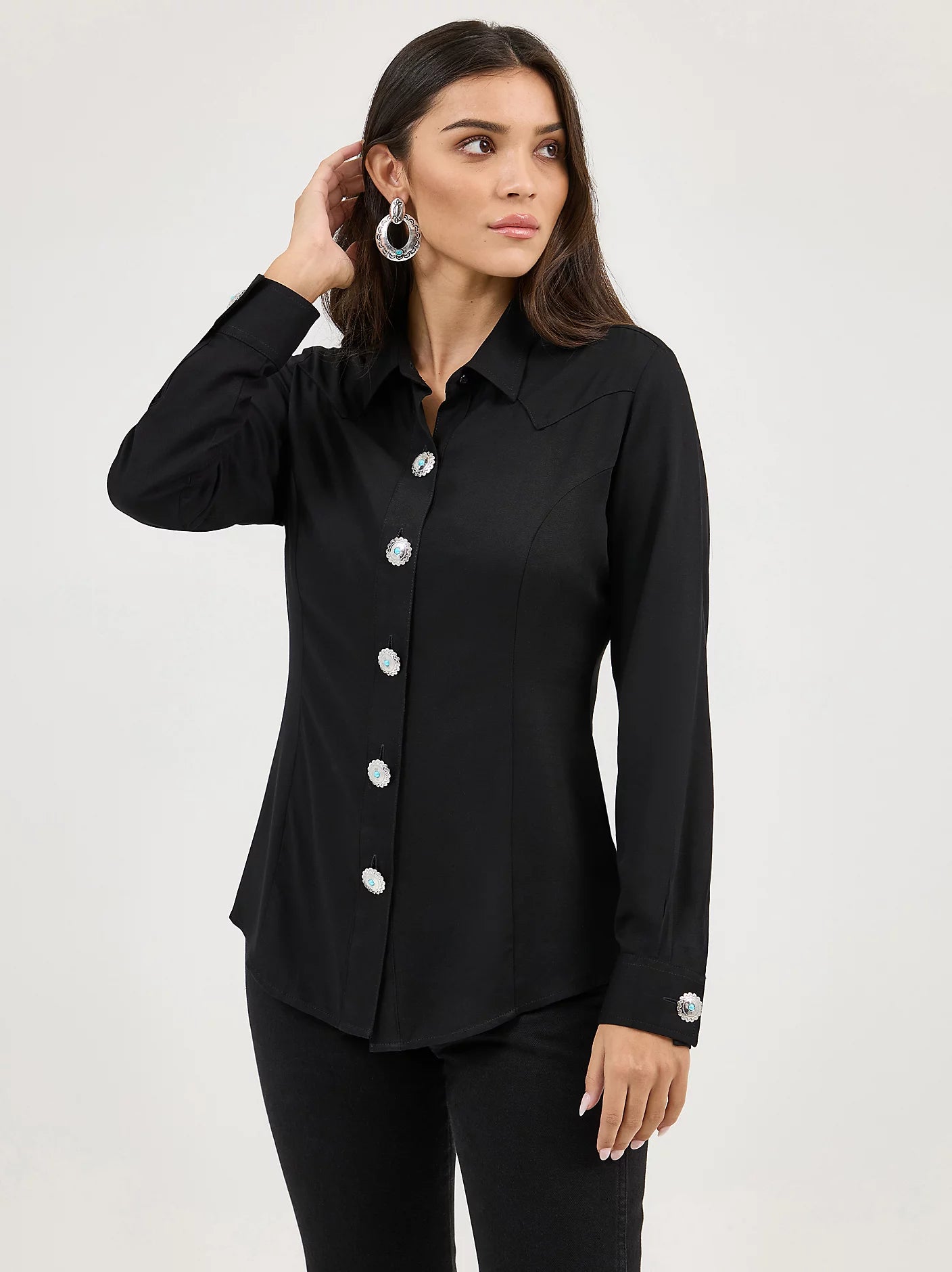 Wrangler Black Slim Concho Button Shirt
