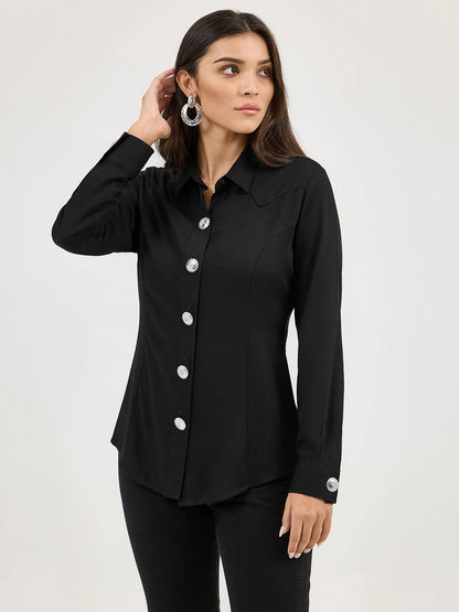 Wrangler Black Slim Concho Button Shirt