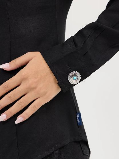 Wrangler Black Slim Concho Button Shirt