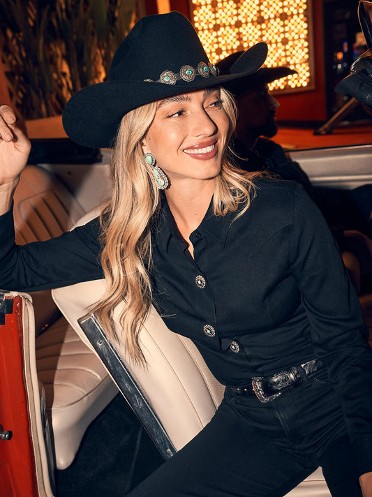 Wrangler Black Slim Concho Button Shirt