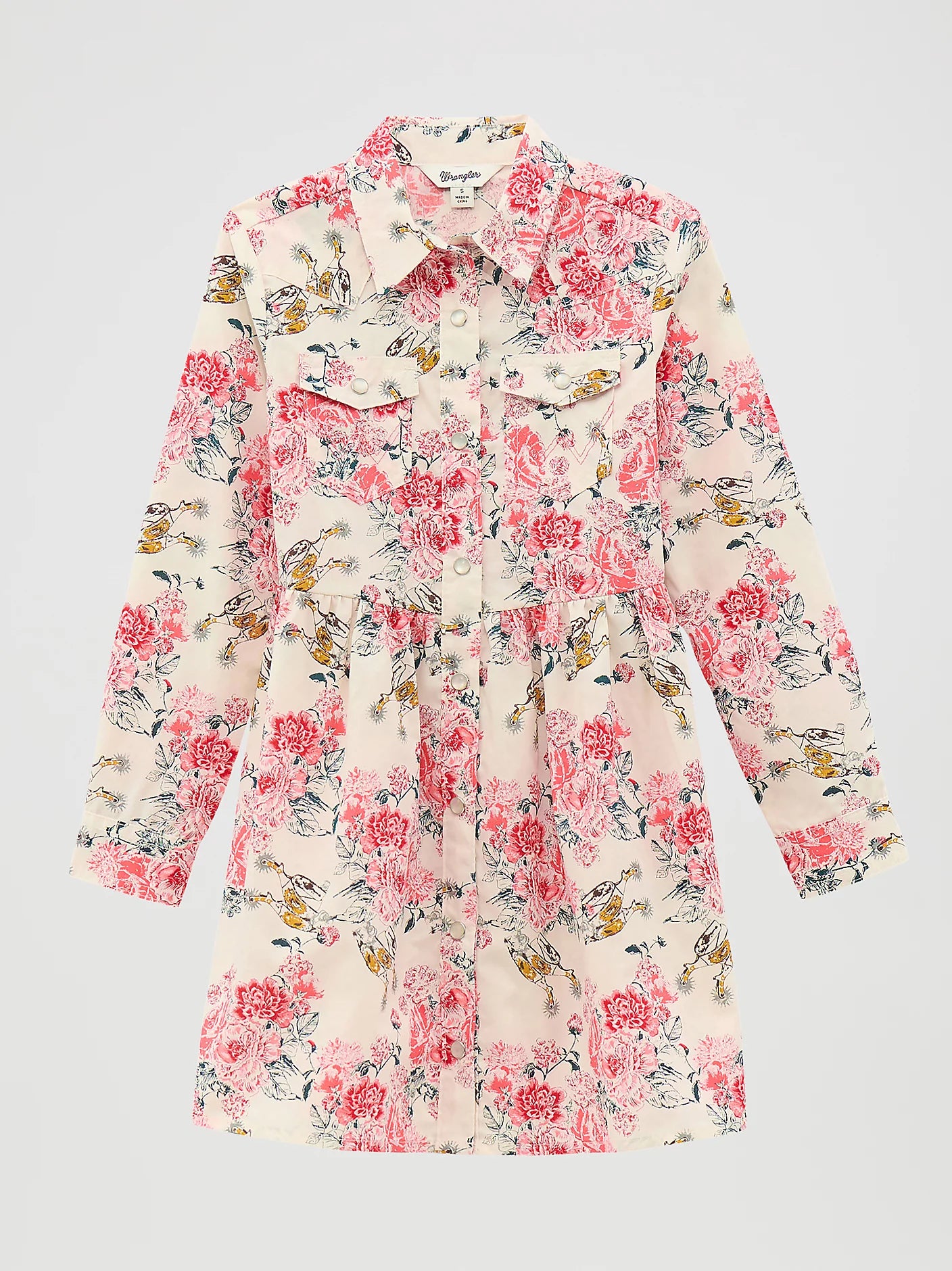 Wrangler Floral White Long Sleeve Western Snap Dress