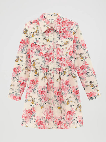 Wrangler Floral White Long Sleeve Western Snap Dress