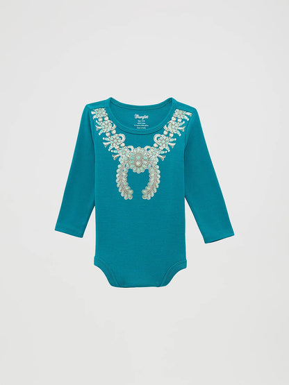Wrangler Baby Girl's Teal Long Sleeve Graphic Knit Bodysuit