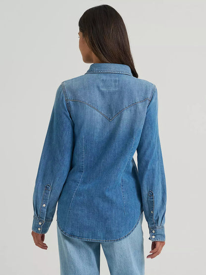 Wrangler Women's Vintage-Fit Denim Western Snap Shirt