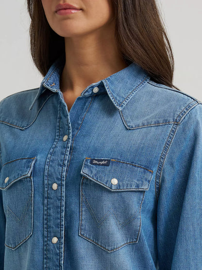 Wrangler Women's Vintage-Fit Denim Western Snap Shirt
