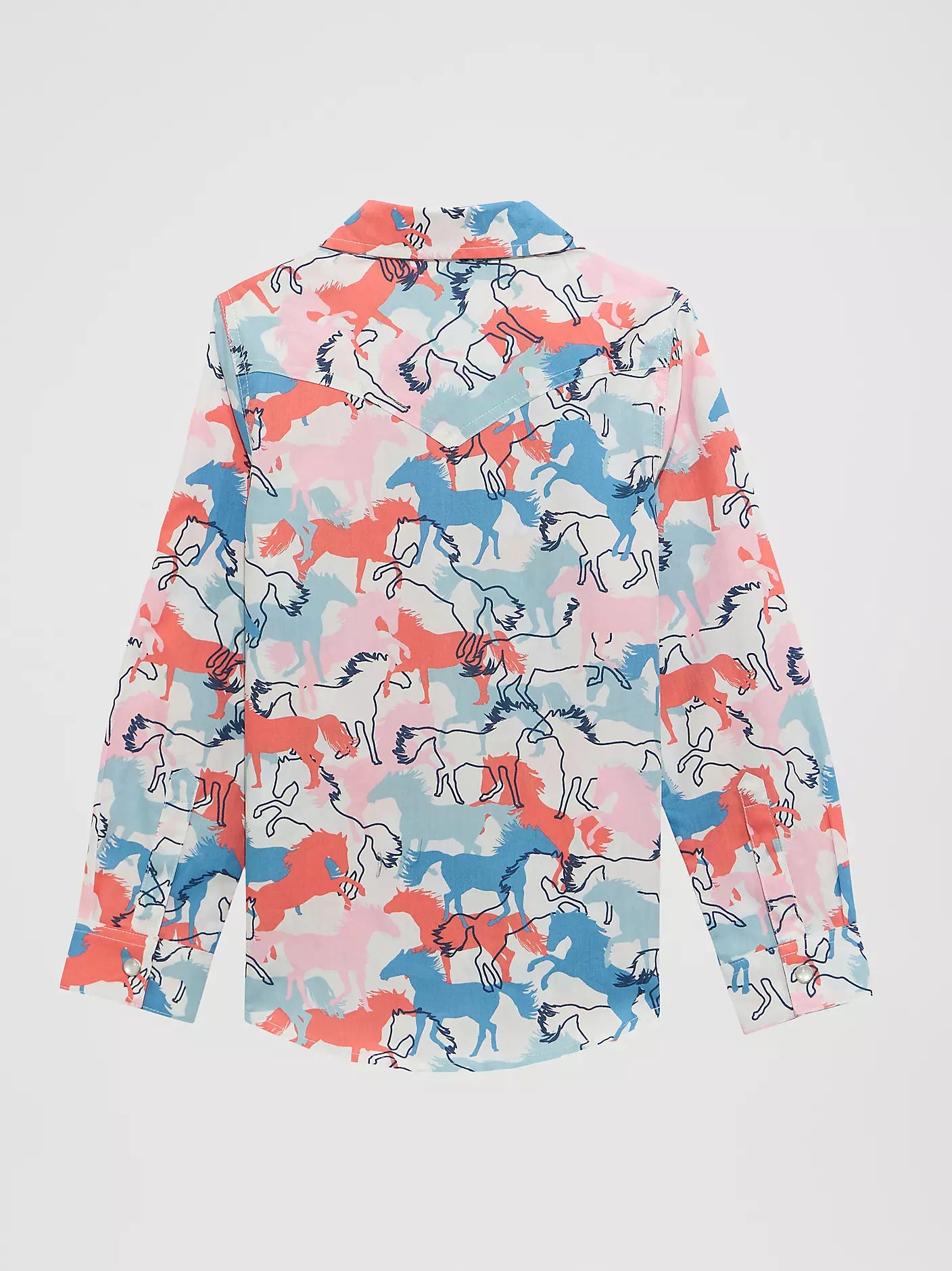 Wrangler Girl's Cowboy Horse Print Western Snap Shirt