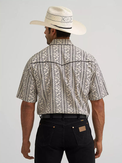 Wrangler Ecru Vintage-Inspired Piped Printed Western Snap Shirt