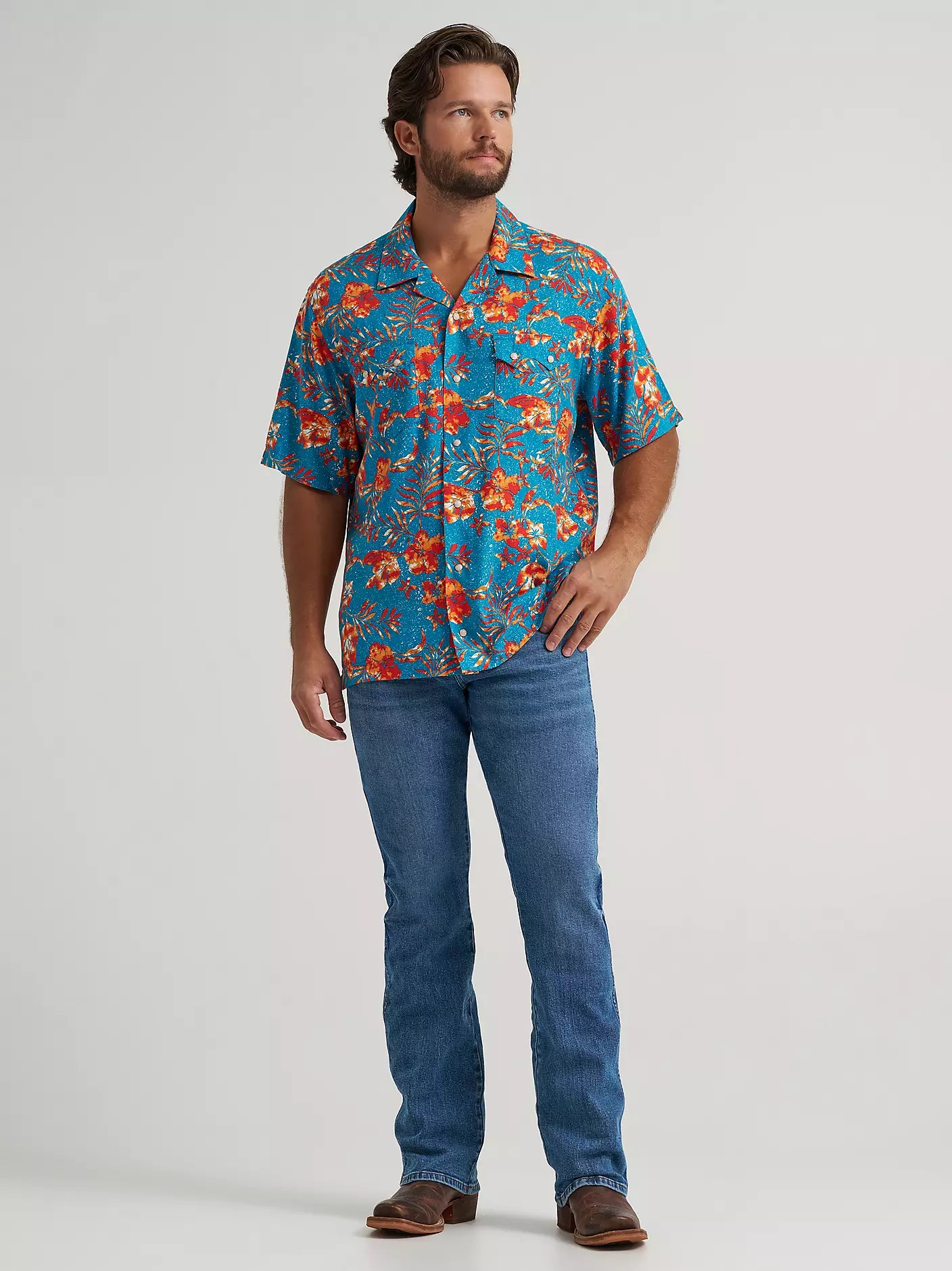 Wrangler Blue Tropics Coconut Cowboy Camp Shirt