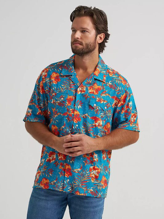 Wrangler Blue Tropics Coconut Cowboy Camp Shirt