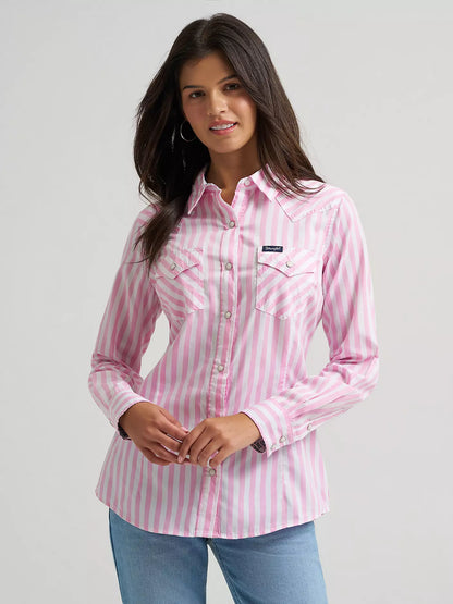Women's Wrangler All Occasion Pink Stripes Western Snap Shirt