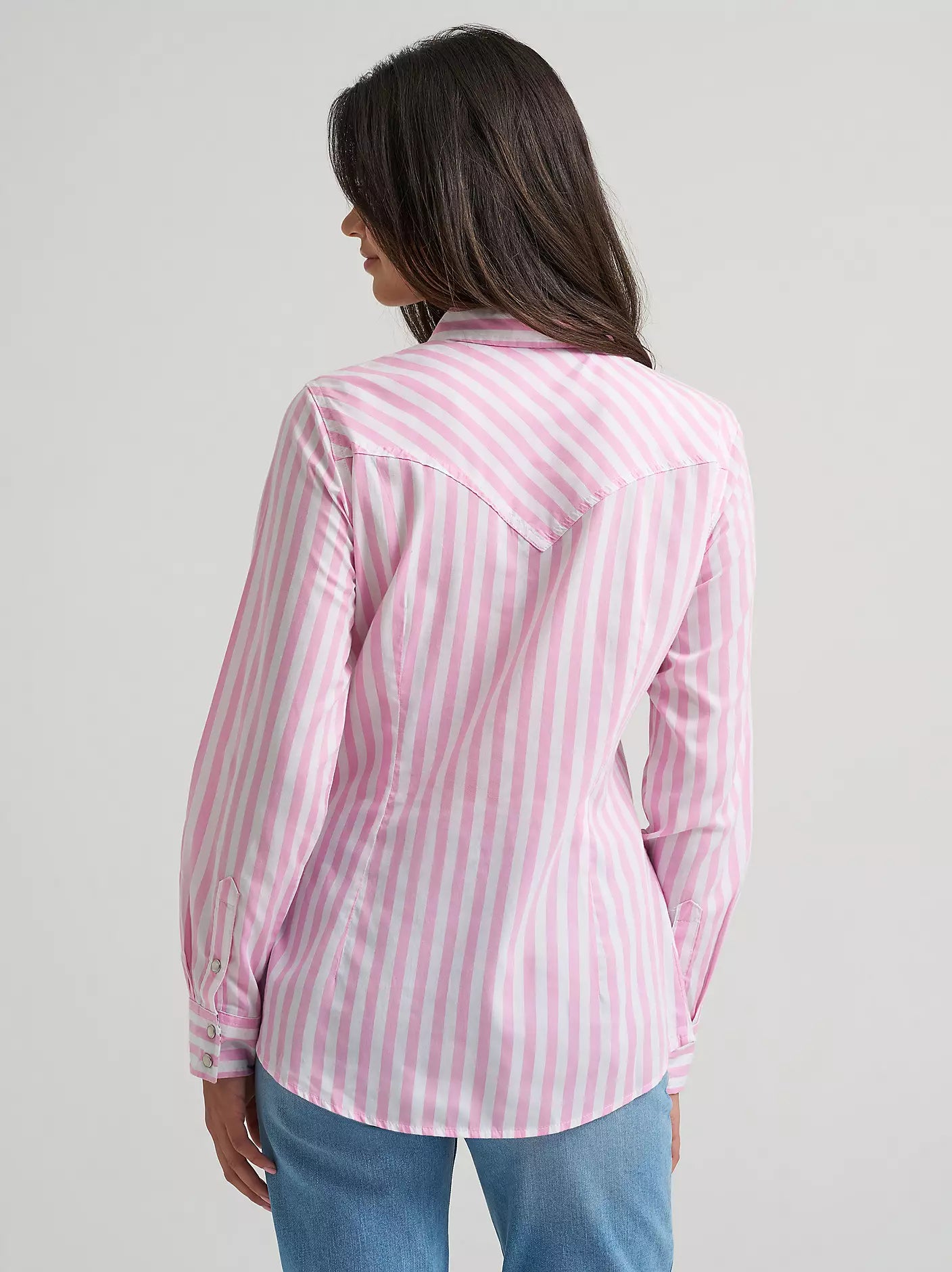 Women's Wrangler All Occasion Pink Stripes Western Snap Shirt