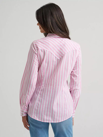 Women's Wrangler All Occasion Pink Stripes Western Snap Shirt