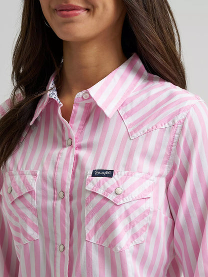 Women's Wrangler All Occasion Pink Stripes Western Snap Shirt