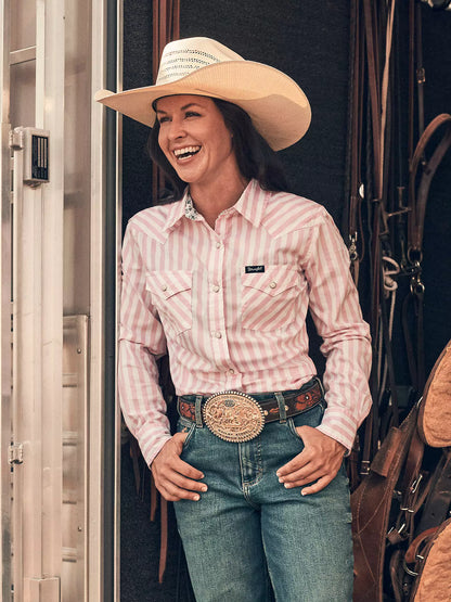 Women's Wrangler All Occasion Pink Stripes Western Snap Shirt